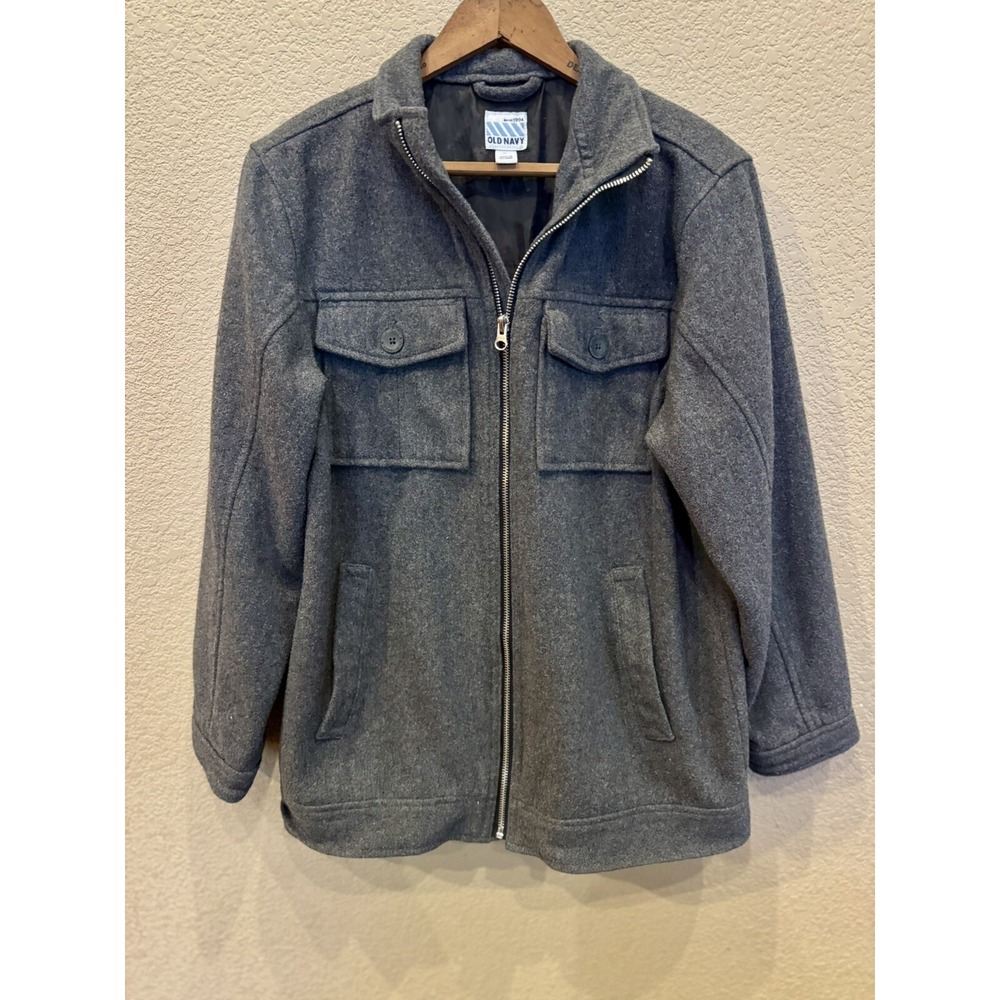 Old Navy Jacket Youth Large 12/14Full Zip Wool Blend Moto Dark Gray Outdoor